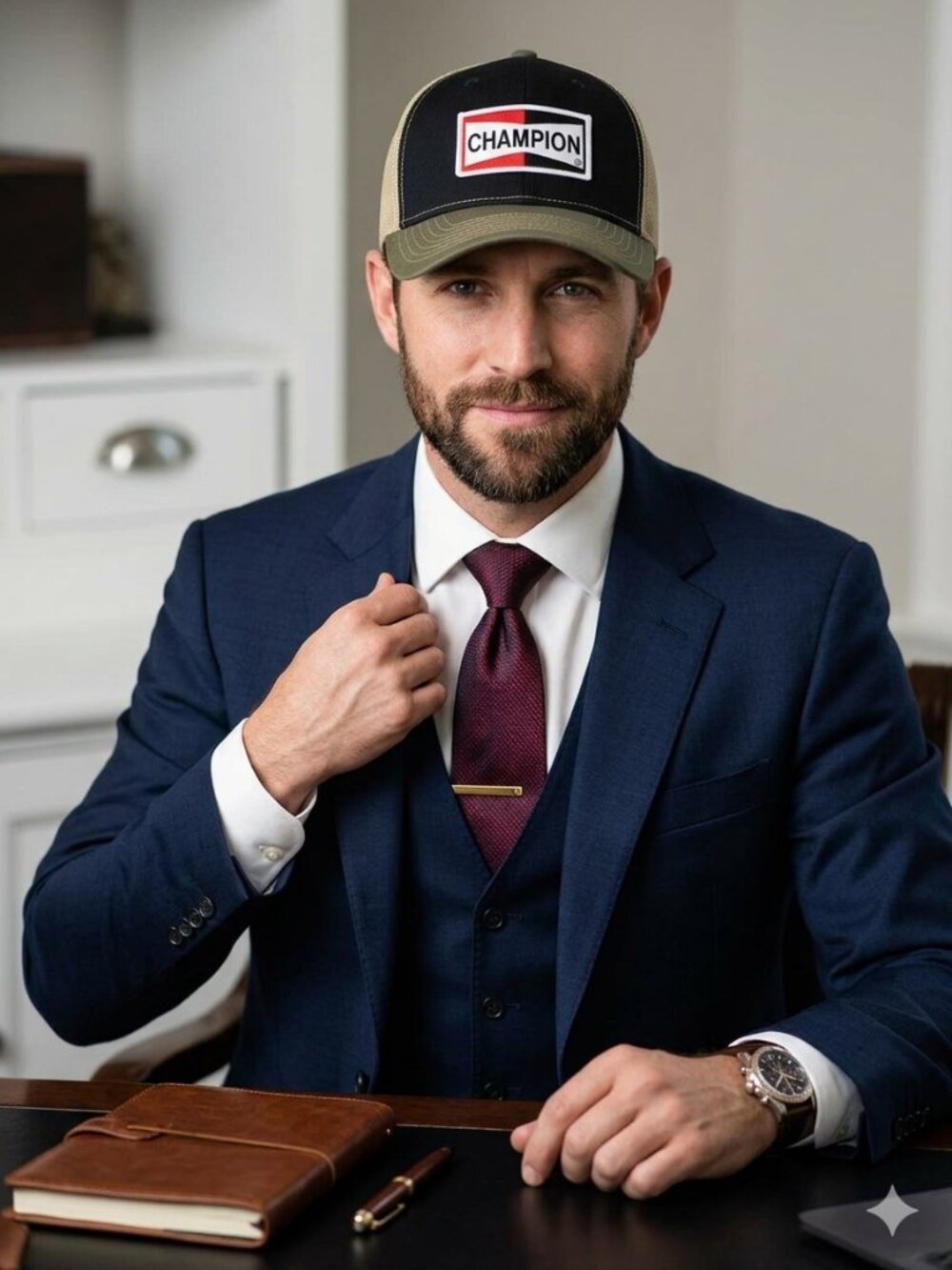 CHAMPION Patched Black/Vegas Gold Mesh Snapback Trucker Hat